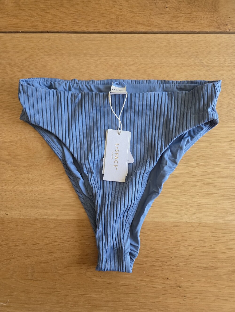 NWT L*Space Savannah Bottom Size Large Blue Pleated Bikini Bottom Sustainable